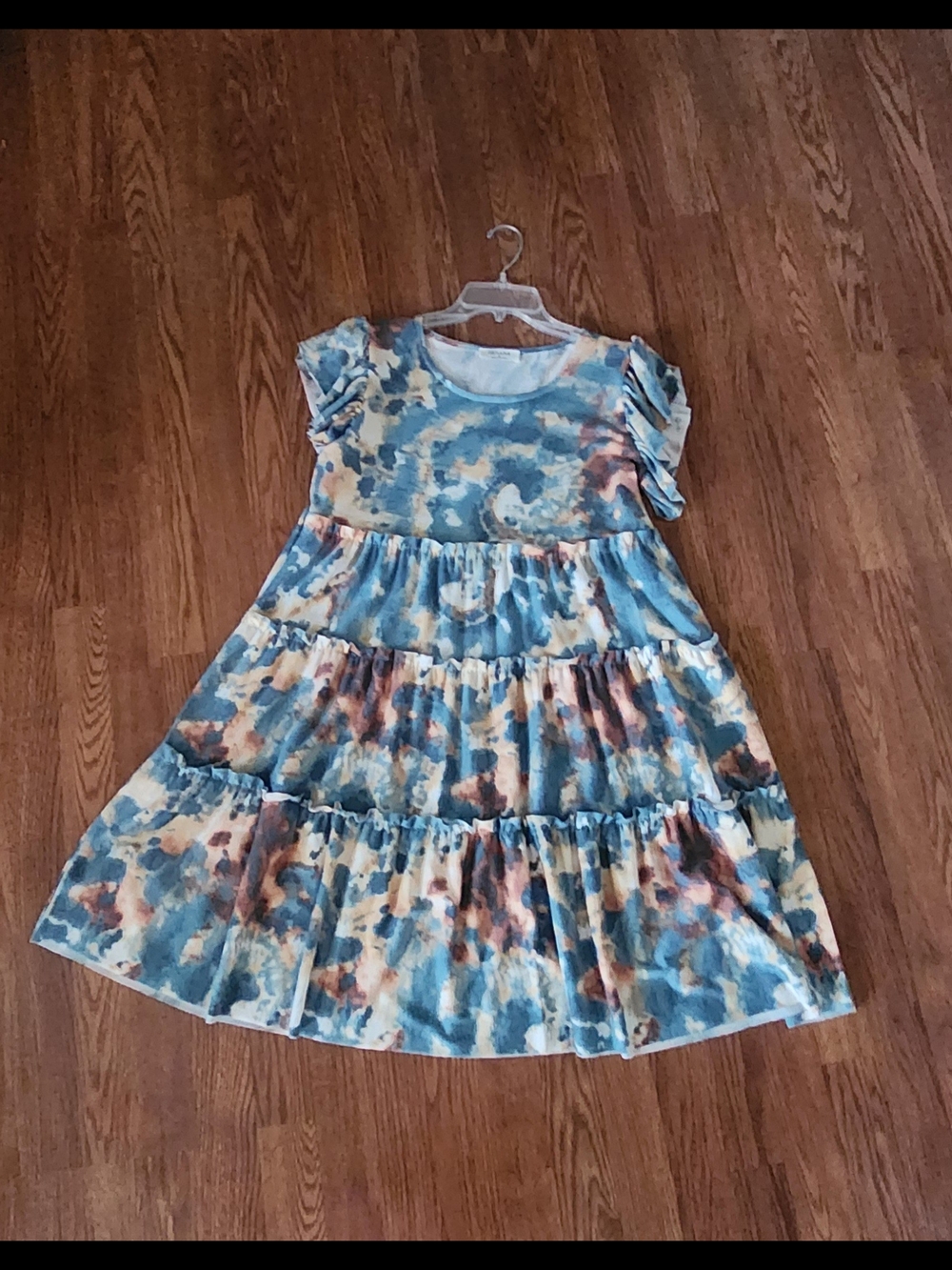 Zenana Blue and Brown Tie-Dye Tiered Dress